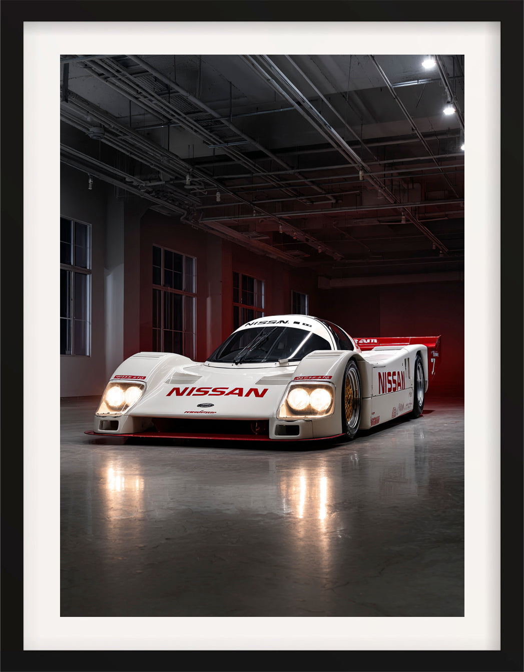 1989 Nissan R89C Group C endurance race car fine art print in industrial studio setting