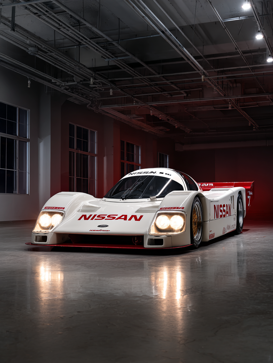 1989 Nissan R89C Group C endurance race car fine art print in industrial studio setting