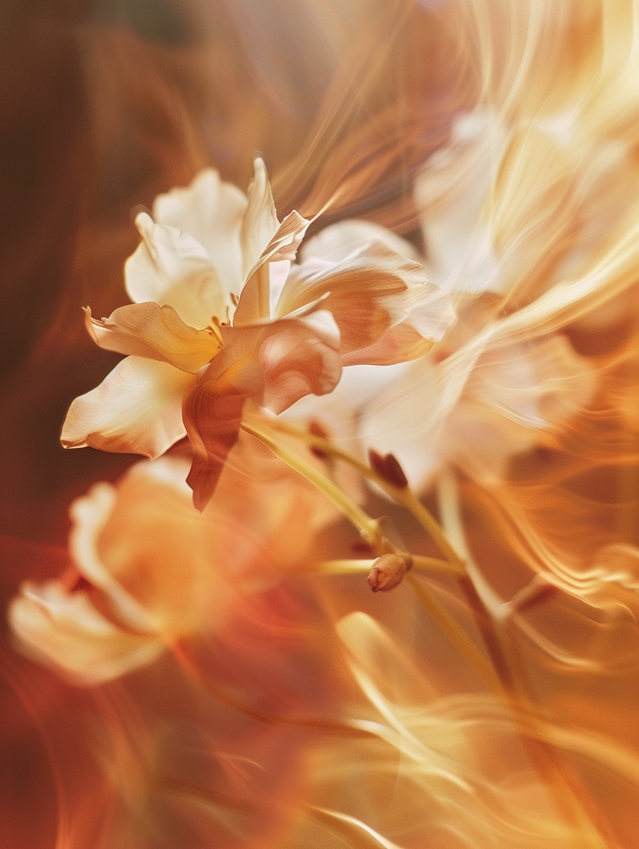 Close-up of a flower with a warm, fiery glow