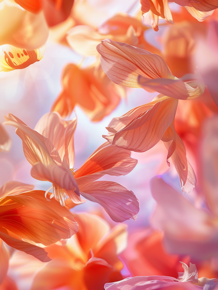 Close-up of soft pink flower petals with warm glowing light